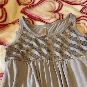 No Boundaries Light Gray Sleeveless Dress with Silver Sequin Stripe Accents